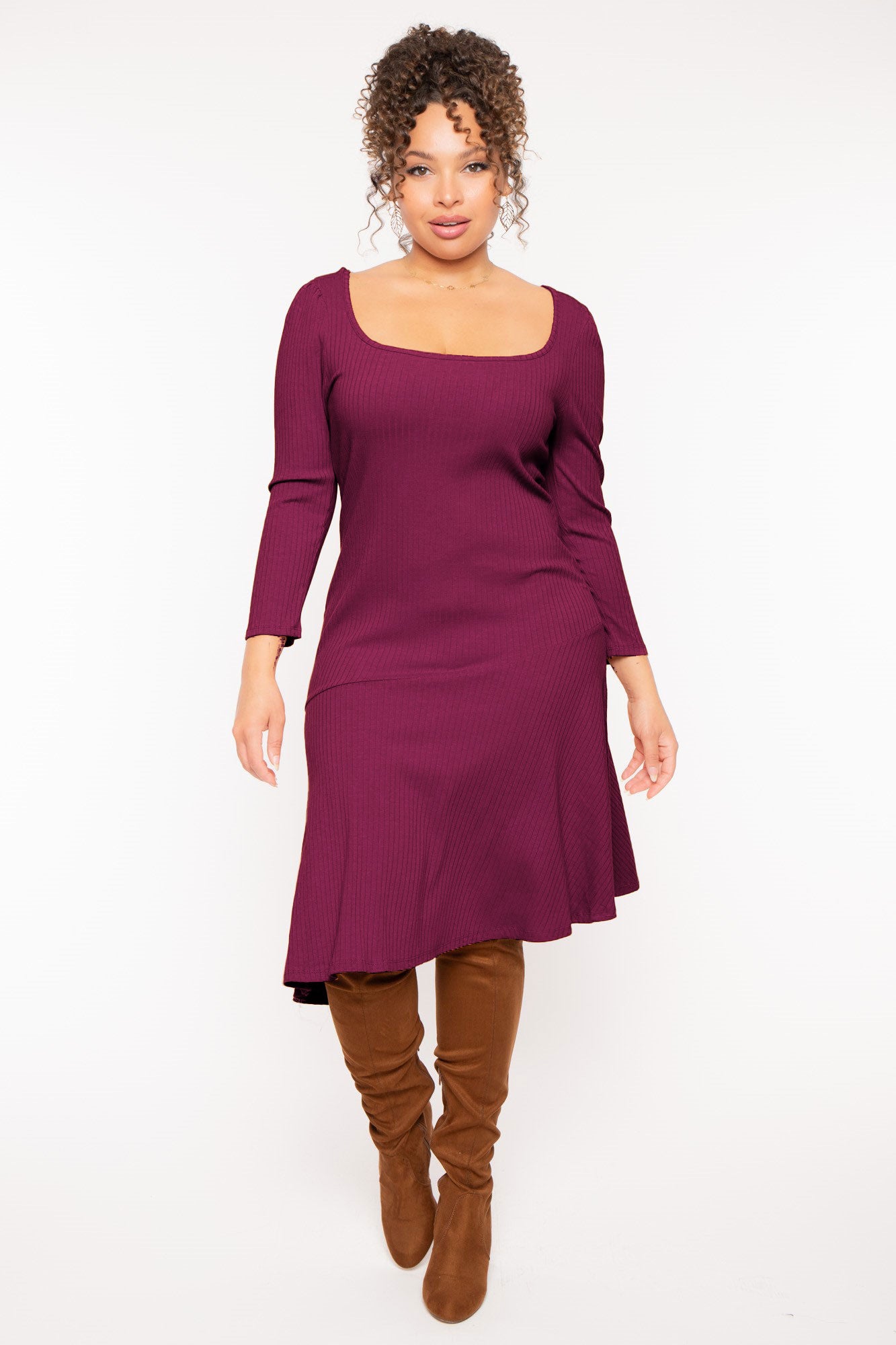 Plus Size Riley Ribbed  Dress - Magenta