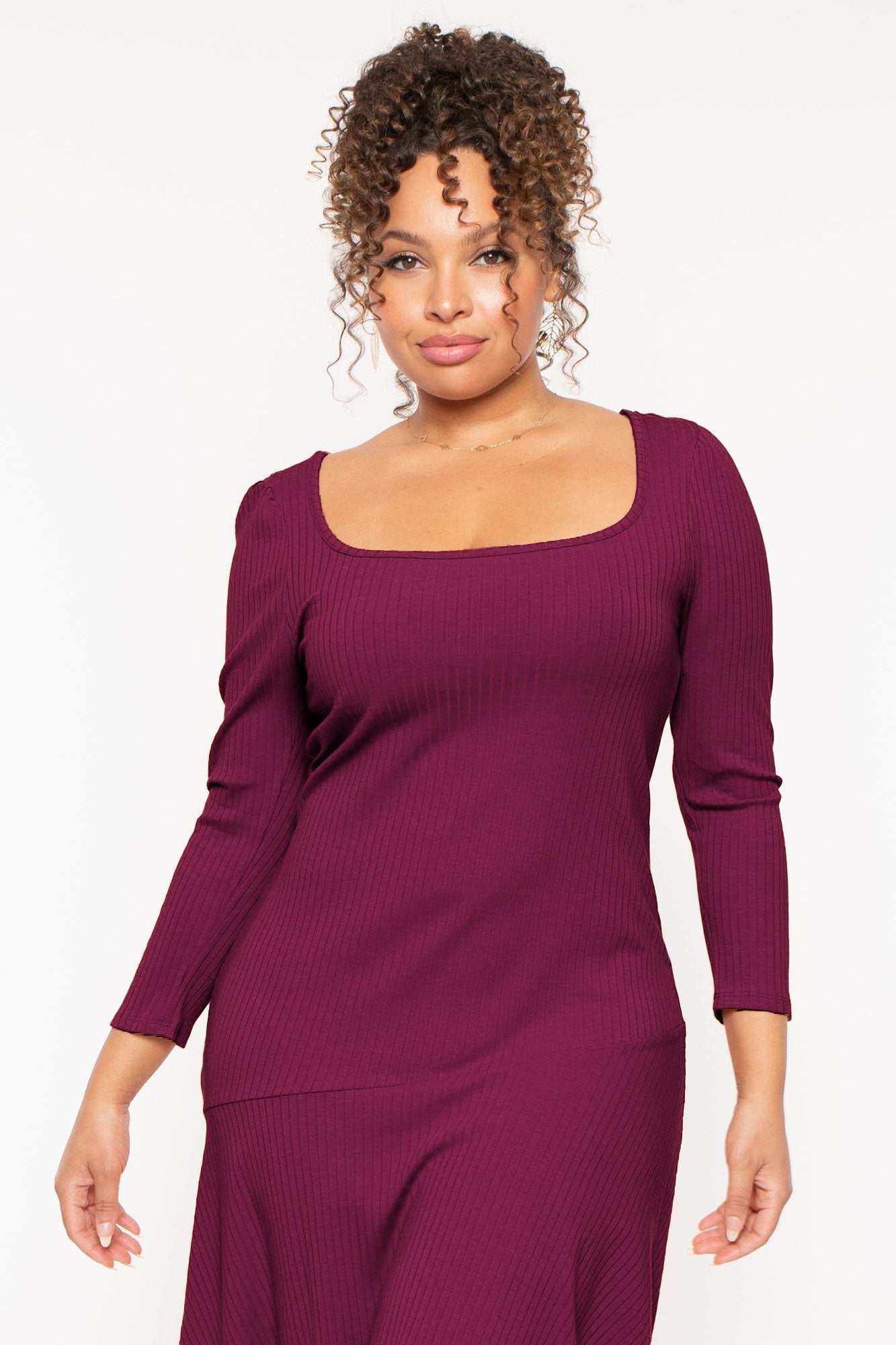 Plus Size Riley Ribbed  Dress - Magenta