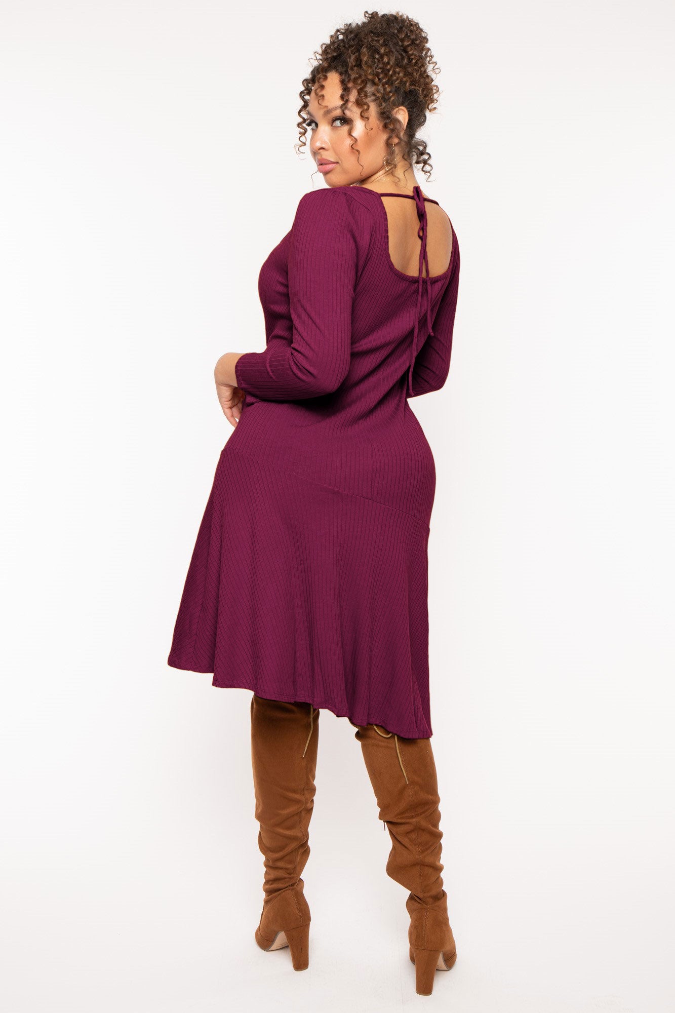 Plus Size Riley Ribbed  Dress - Magenta