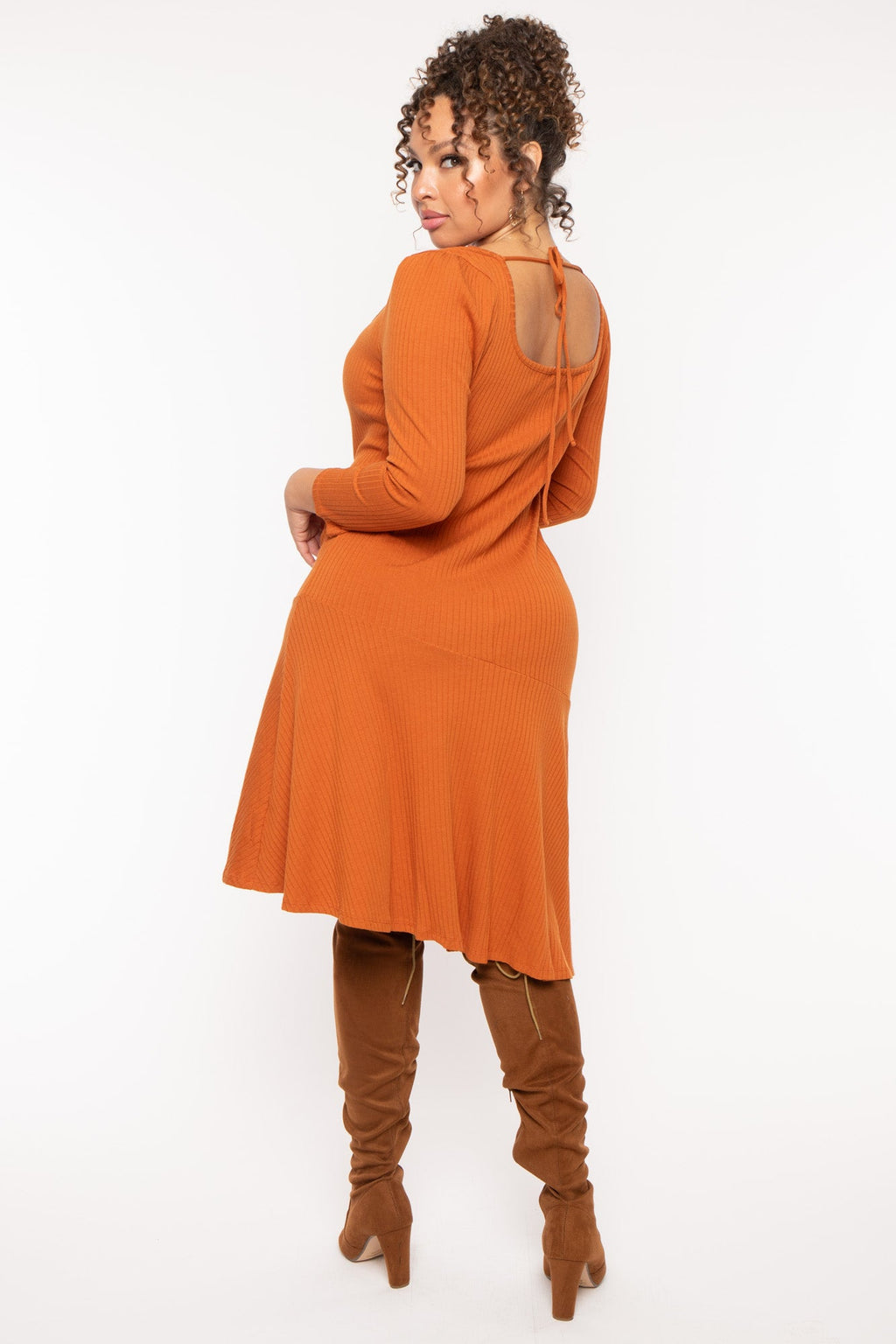 Plus Size Riley Ribbed  Dress - Rust