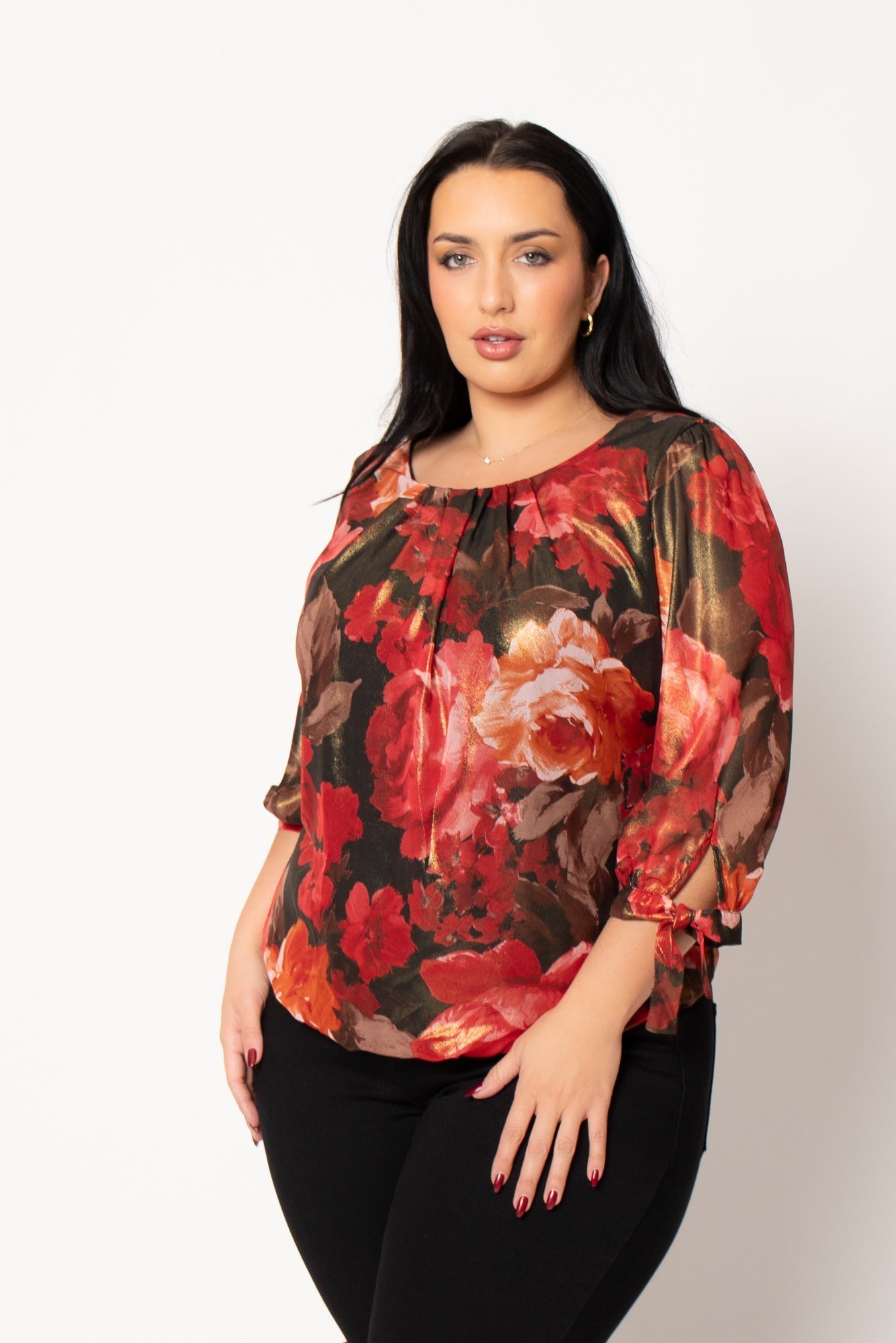 Plus Size Romance Floral Blouse - Black