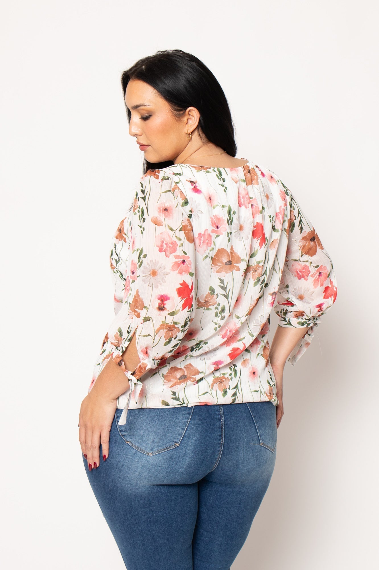 Plus Size Romance Floral Blouse - Ivory