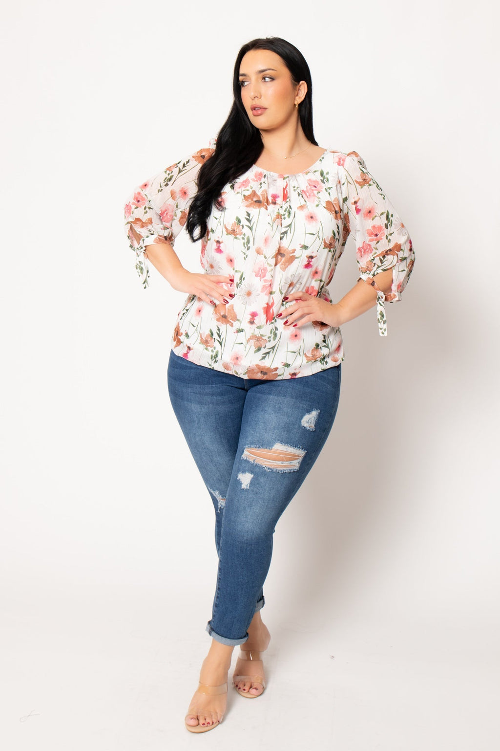 Plus Size Romance Floral Blouse - Ivory