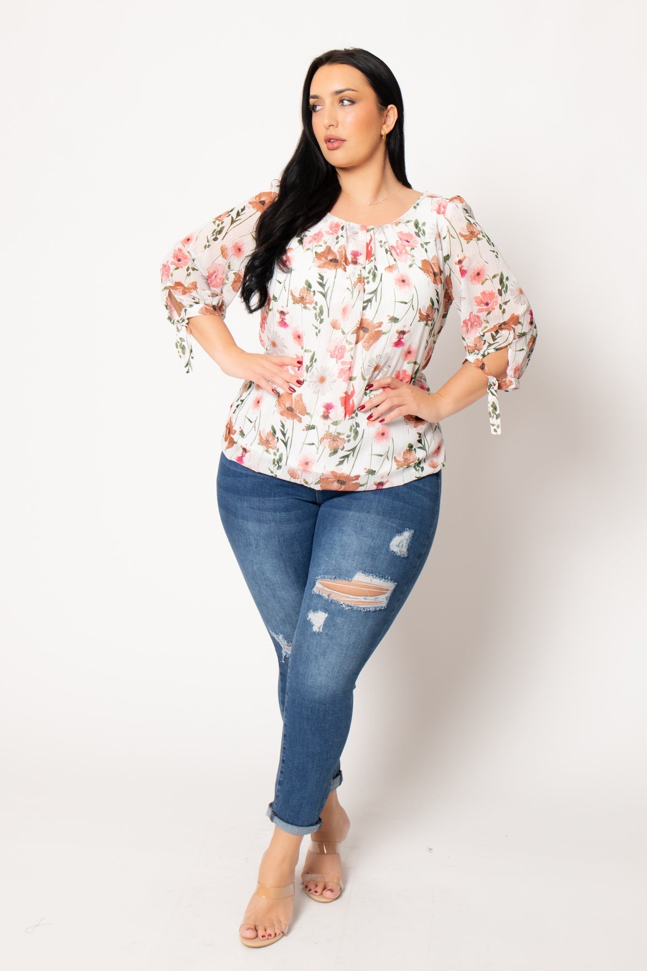 Plus Size Romance Floral Blouse - Ivory