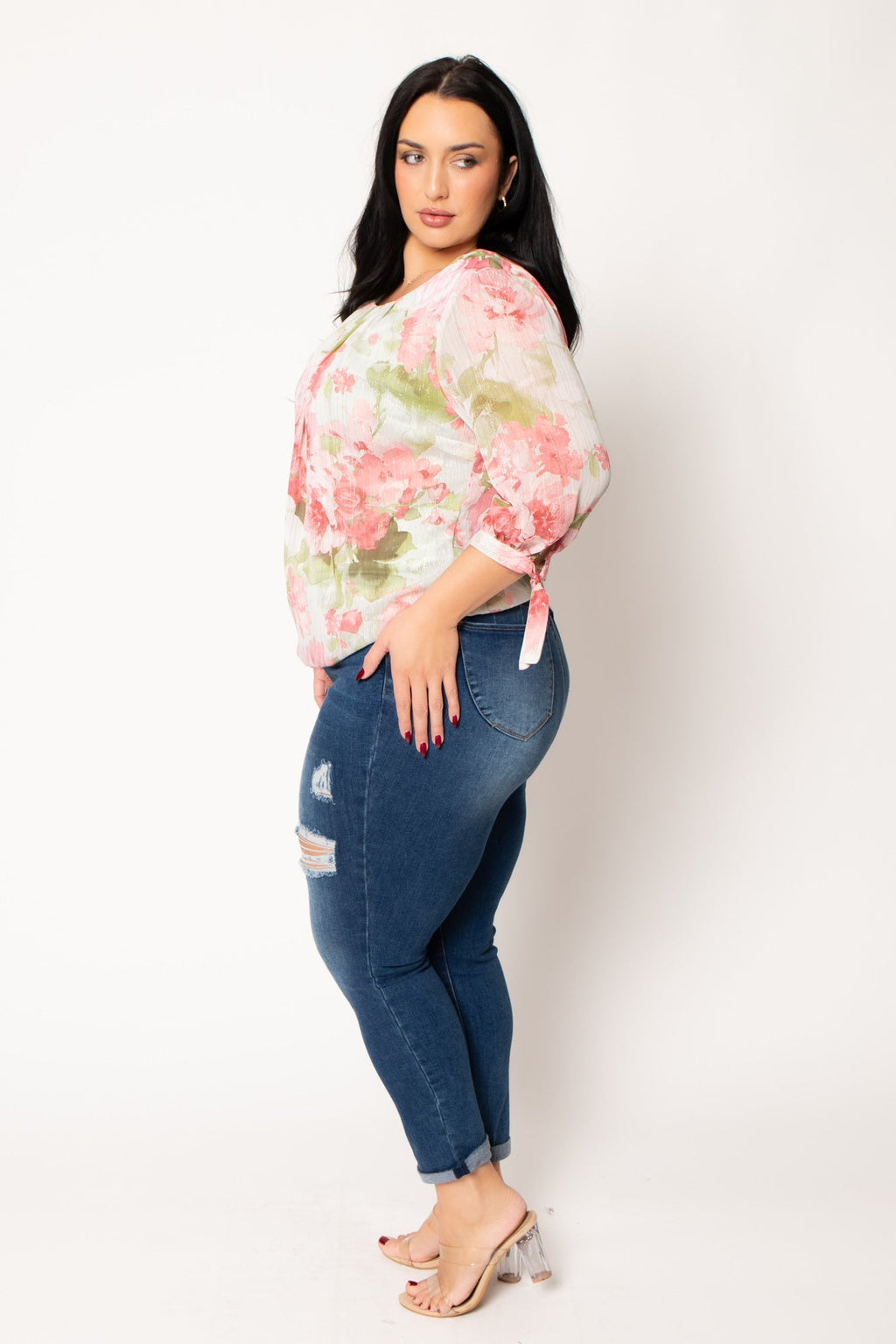 Plus Size Romance Floral Blouse - Sage