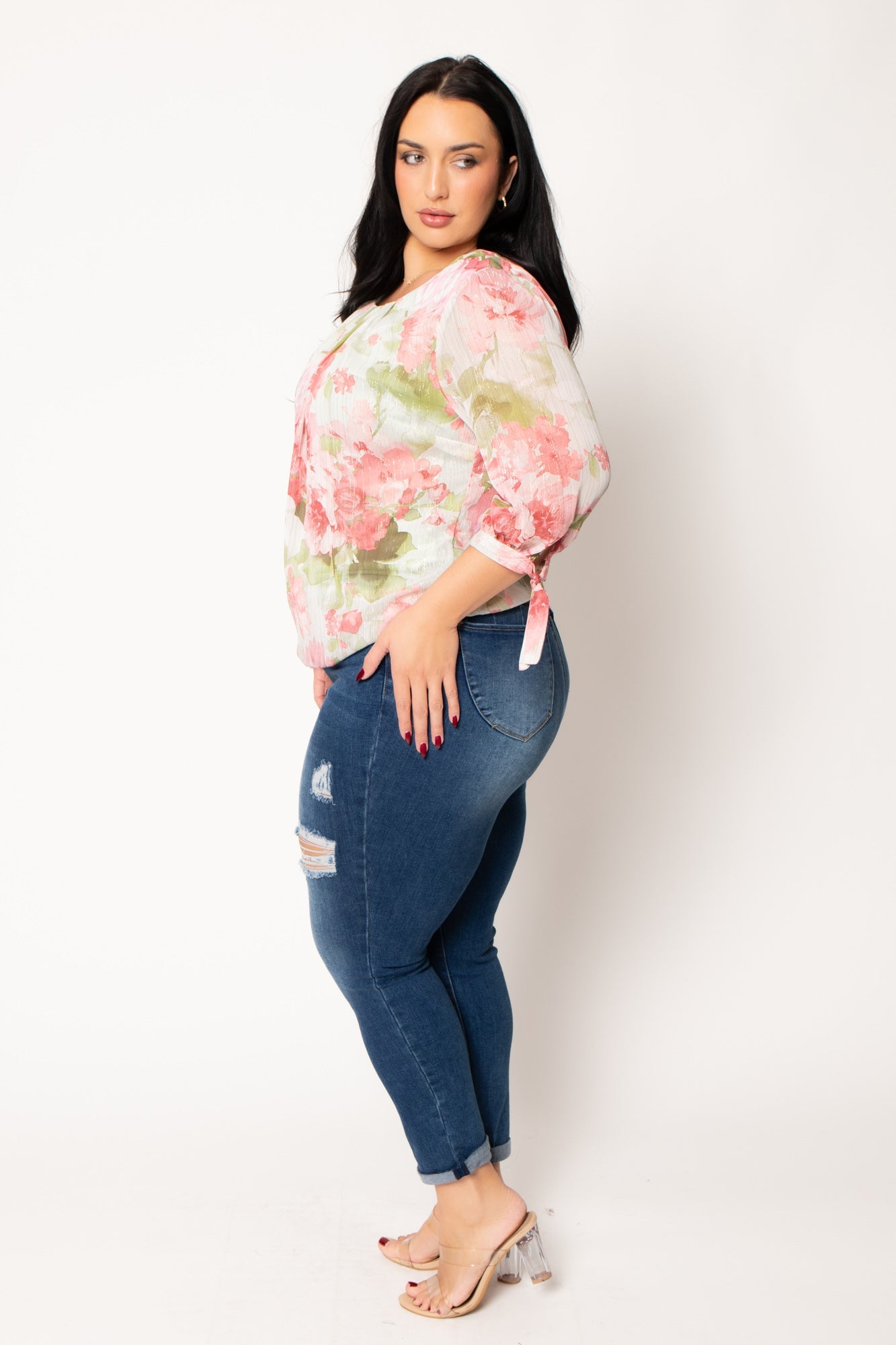 Plus Size Romance Floral Blouse - Sage