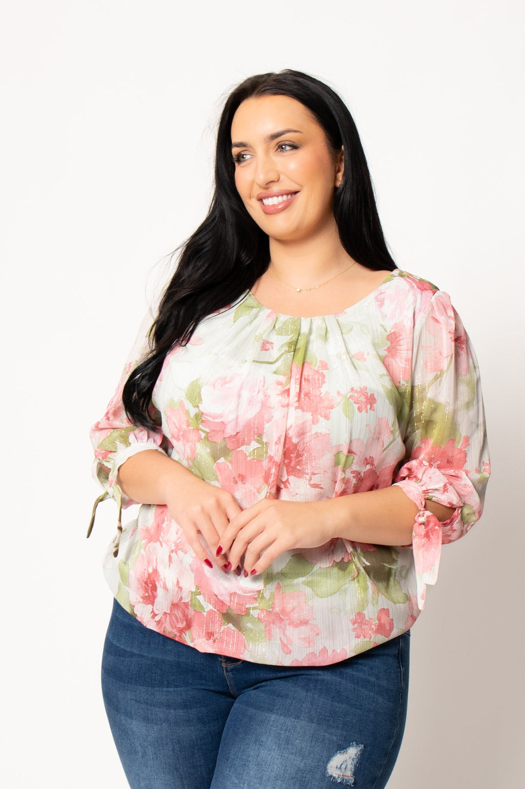 Plus Size Romance Floral Blouse - Sage