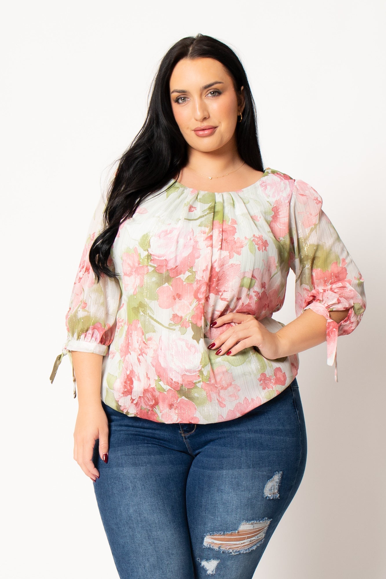 Plus Size Romance Floral Blouse - Sage