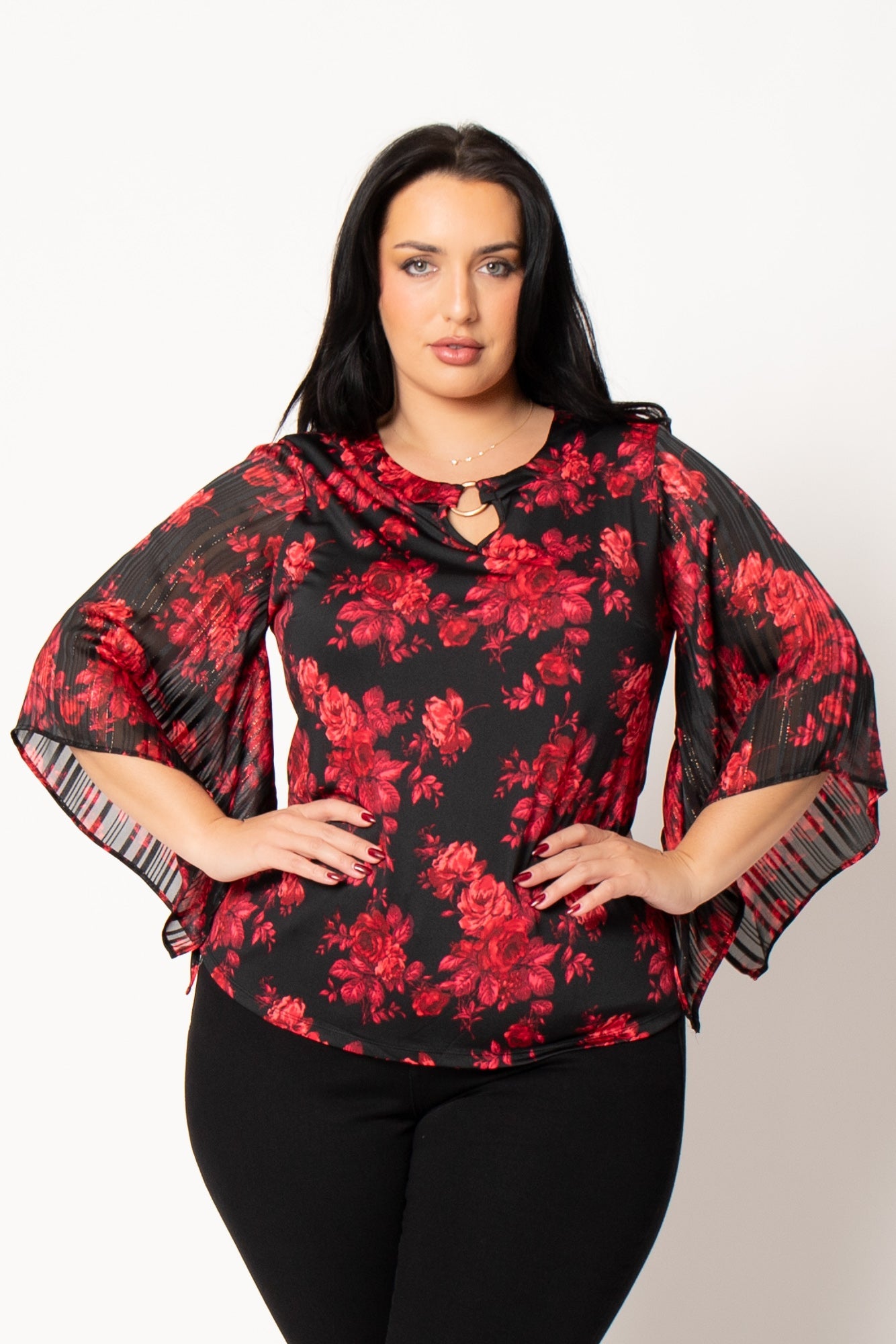 Plus Size Rosalie Flutter Blouse - Black