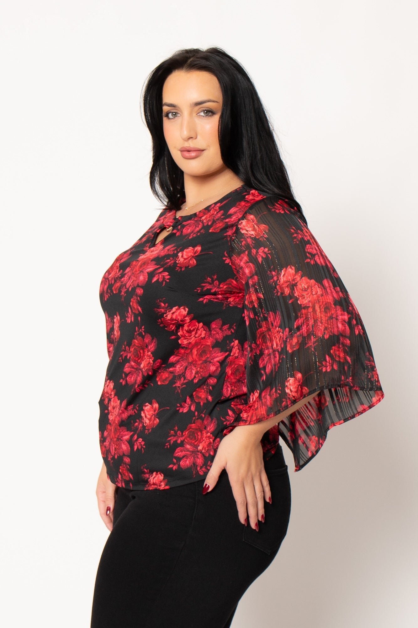 Plus Size Rosalie Flutter Blouse - Black