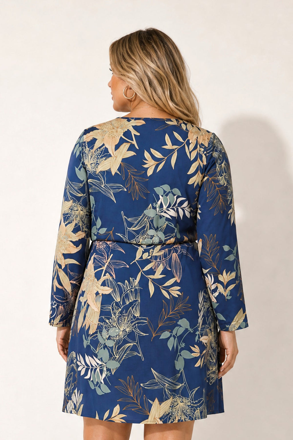 Plus Size Sapphire Garden Satin Dress - Navy