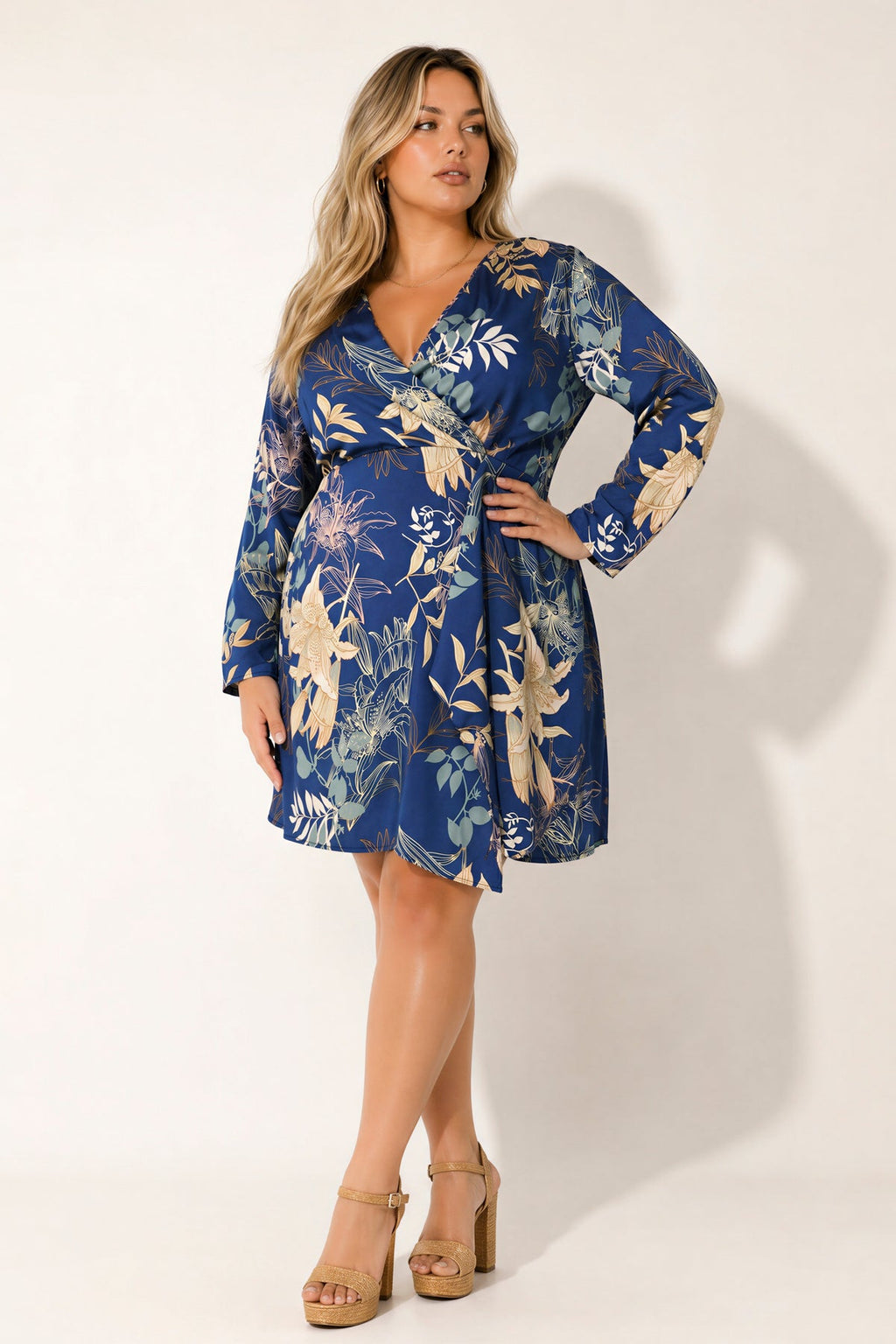 Plus Size Sapphire Garden Satin Dress - Navy