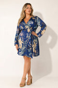 Plus Size Sapphire Garden Satin Dress - Navy