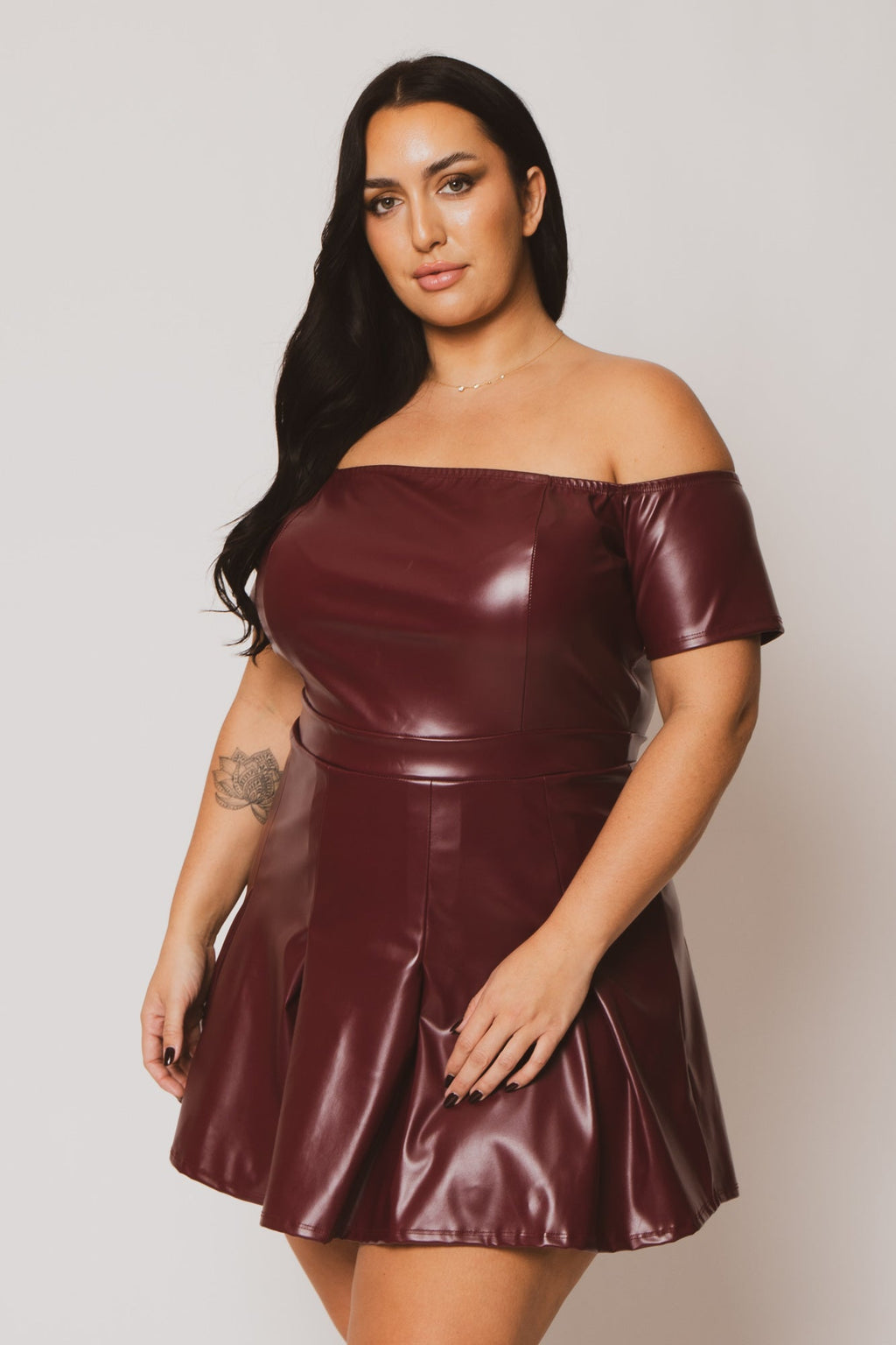Plus Size Sasha Faux Leather Mini Dress - Burgundy