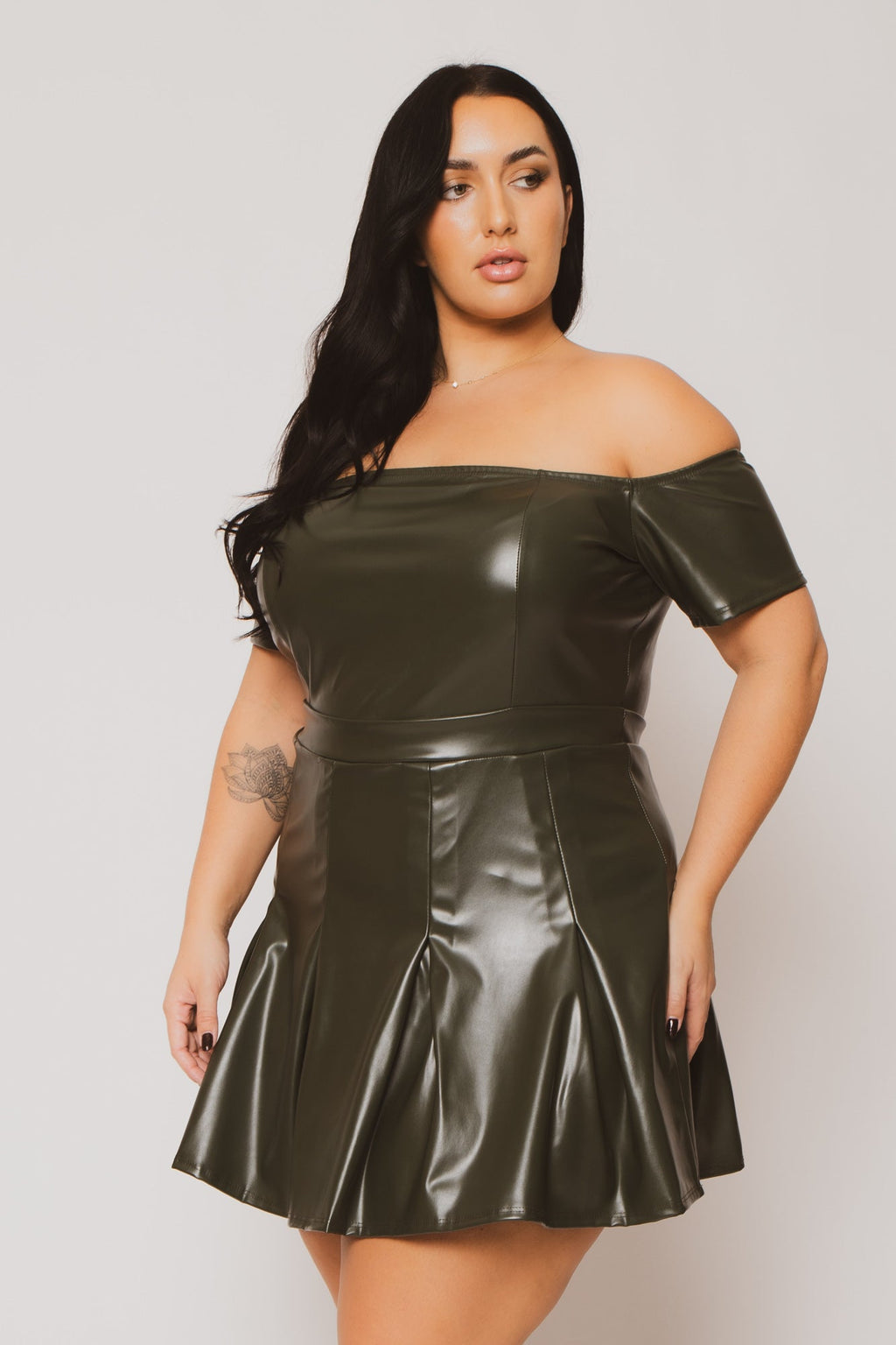 Plus Size Sasha Faux Leather Mini Dress - Olive
