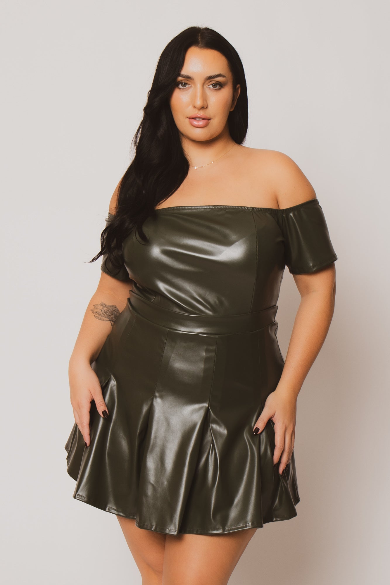Plus Size Sasha Faux Leather Mini Dress - Olive