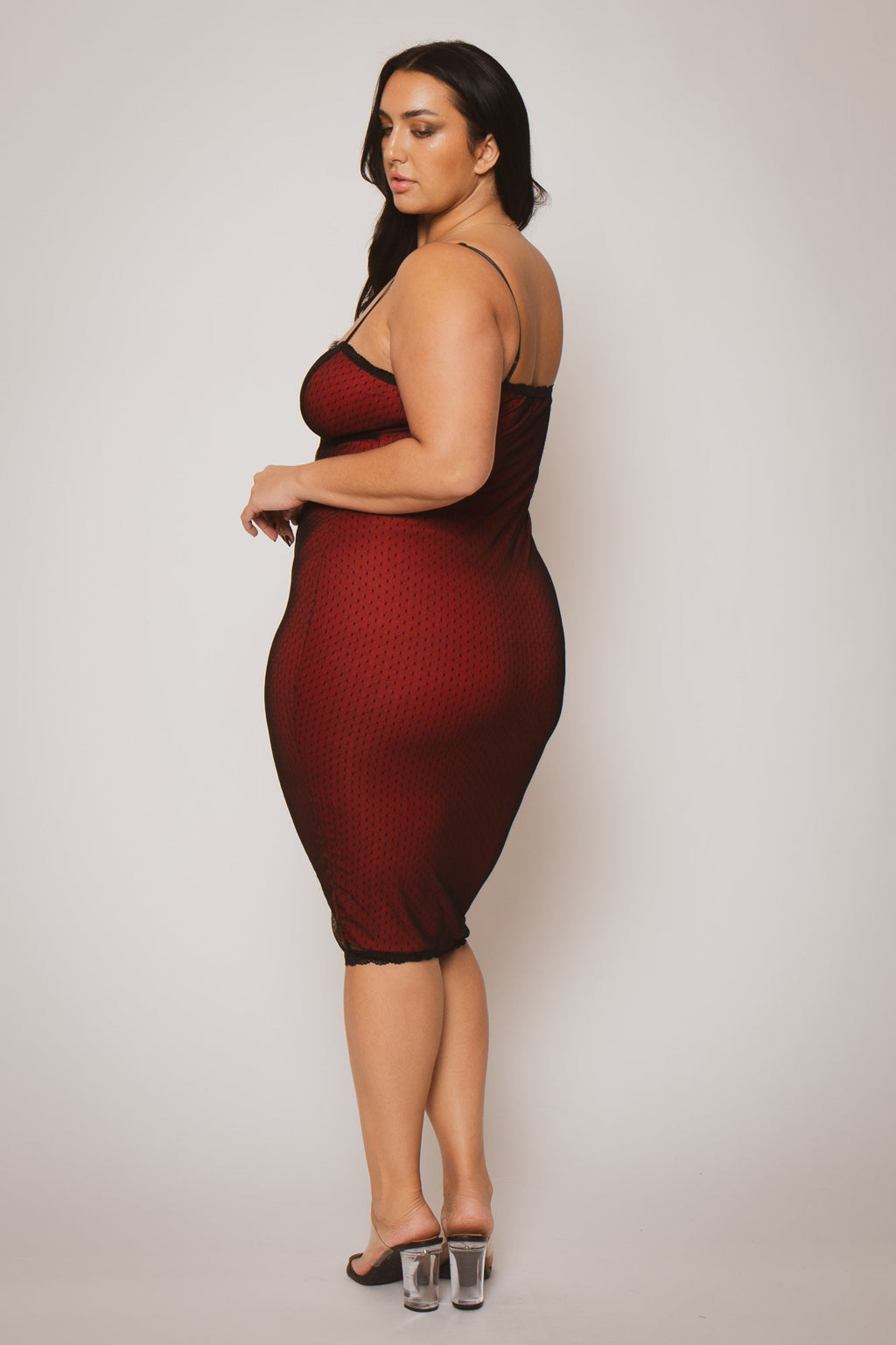 Plus Size Scarlett Mesh Midi Dress - Red
