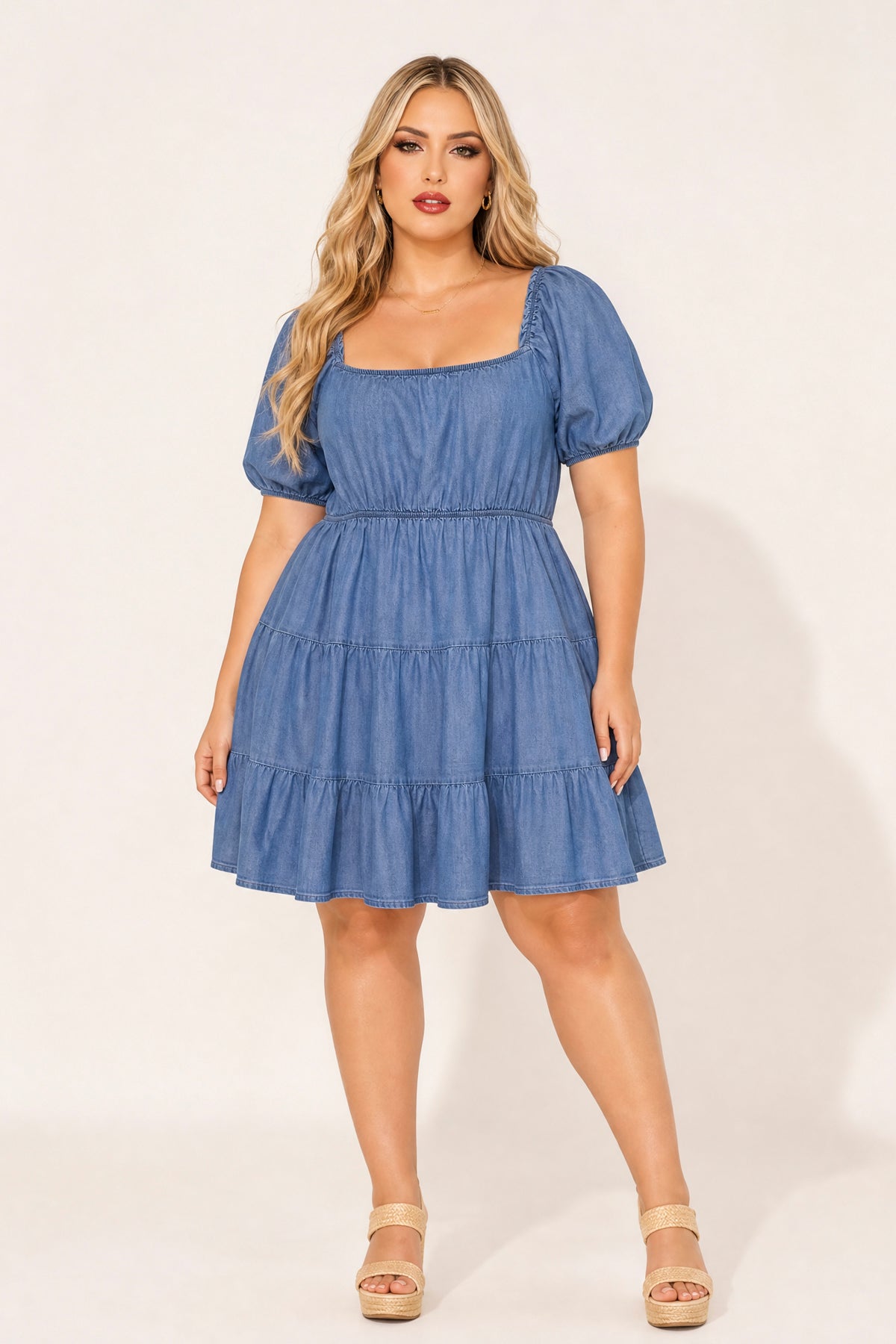 Plus Size Selene Tiered Dress- Blue