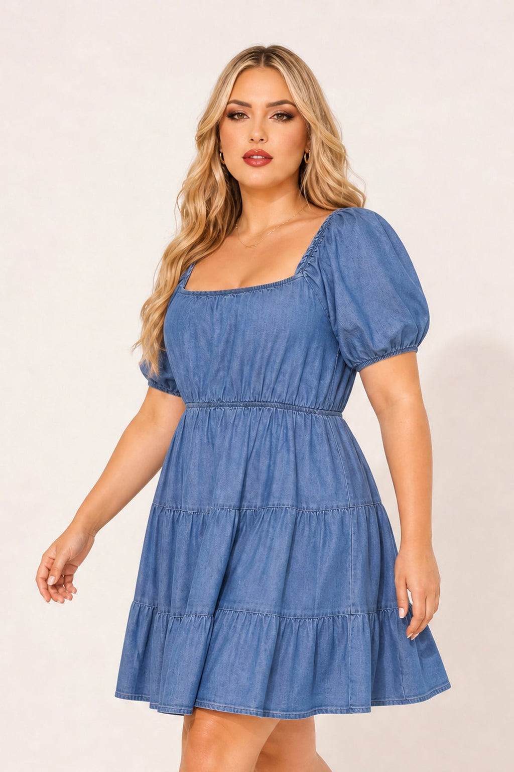 Plus Size Selene Tiered Dress- Blue