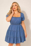 Plus Size Selene Tiered Dress- Blue