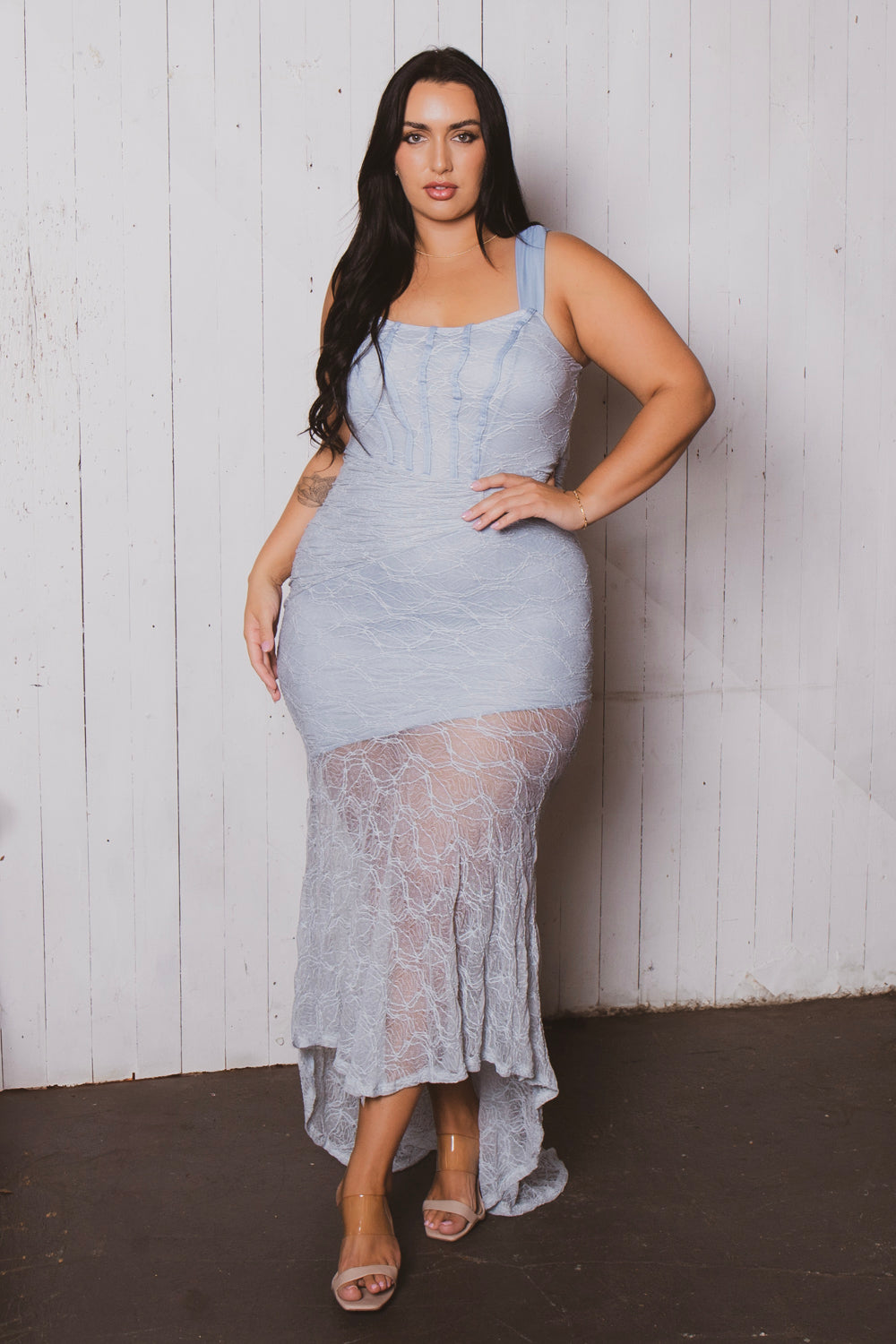 Plus Size  Serene Bloom Lace Dress- Blue