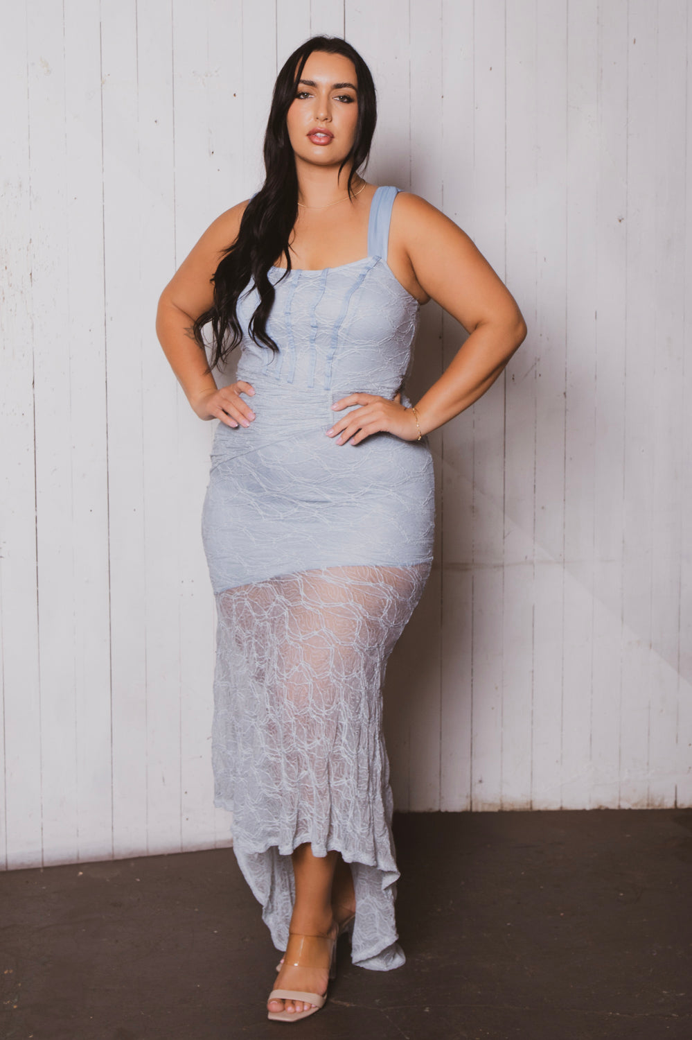 Plus Size  Serene Bloom Lace Dress- Blue