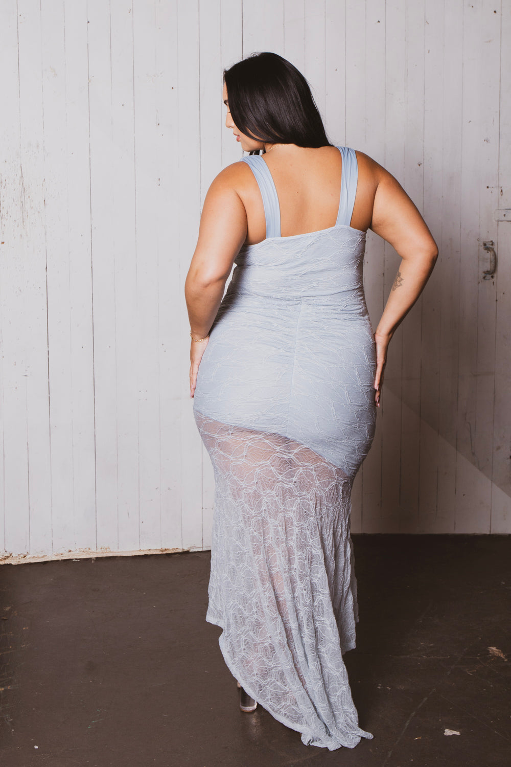 Plus Size  Serene Bloom Lace Dress- Blue