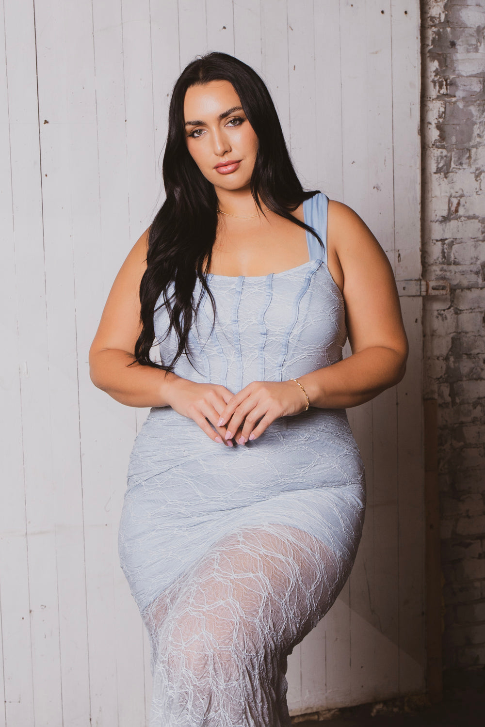 Plus Size  Serene Bloom Lace Dress- Blue