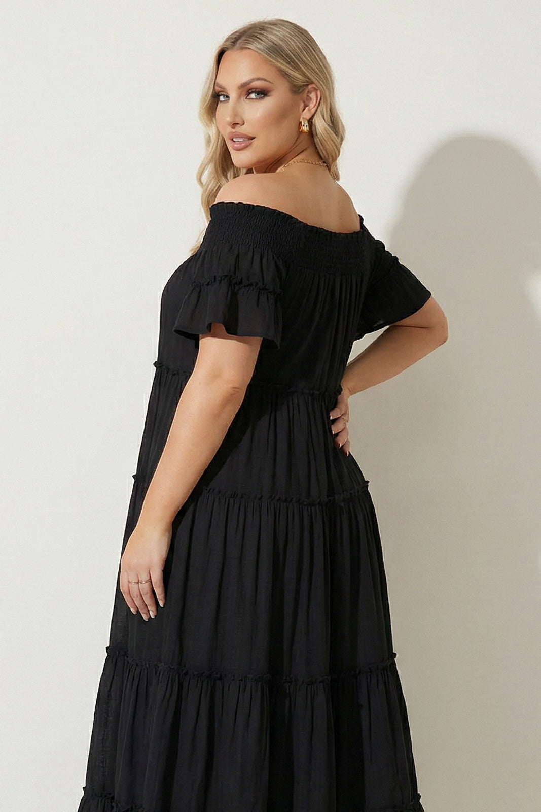 Plus Size Harley Smocked Midi Dress - Black