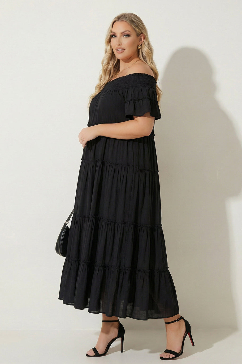 Plus Size Harley Smocked Midi Dress - Black