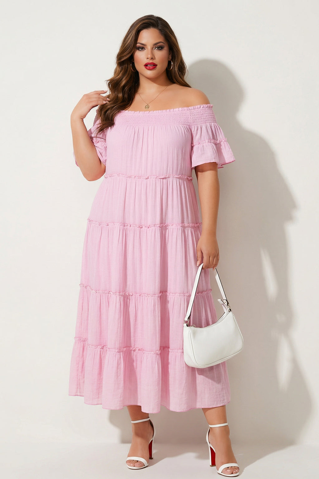 Plus Size Harley Smocked Midi Dress - Pink