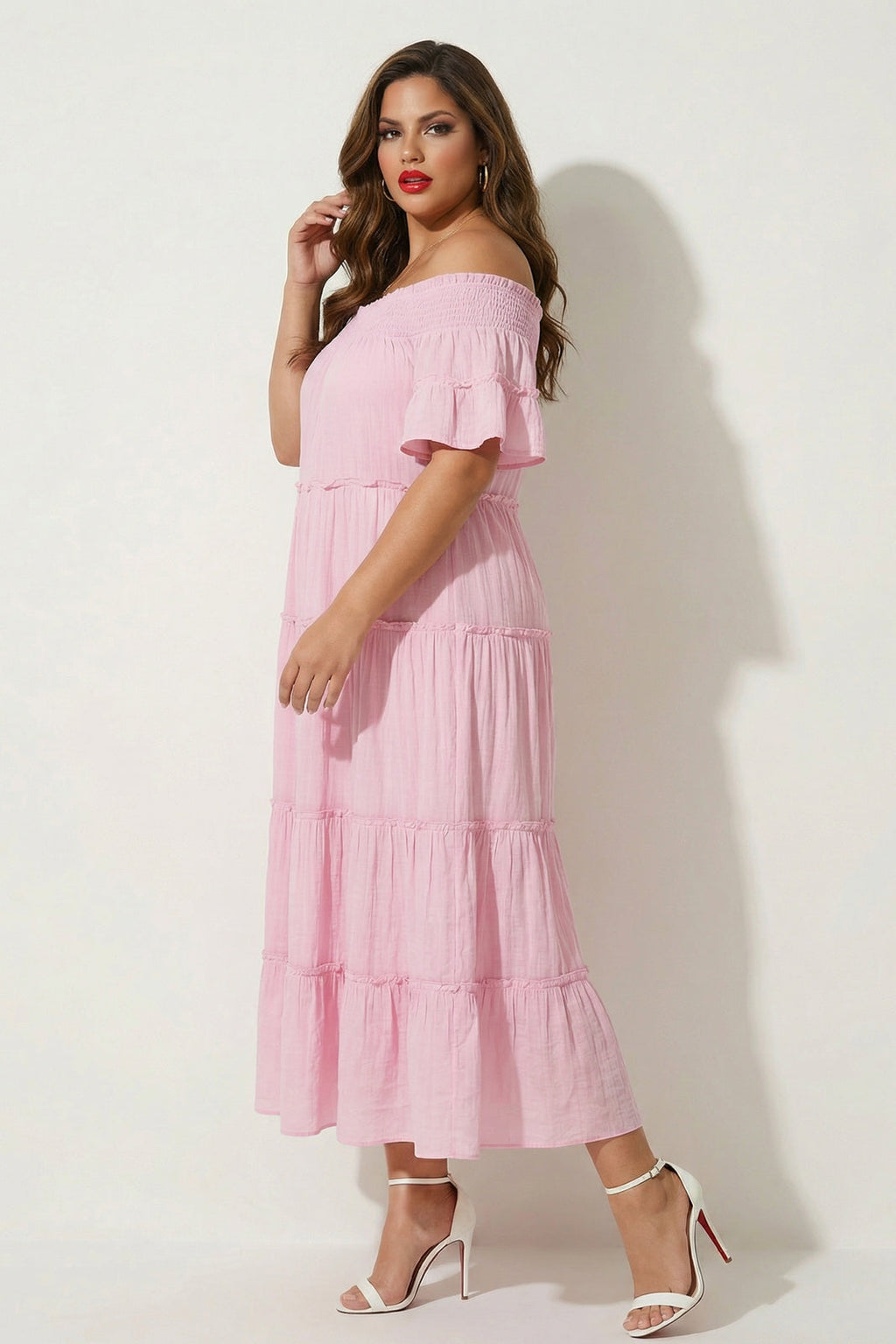 Plus Size Harley Smocked Midi Dress - Pink