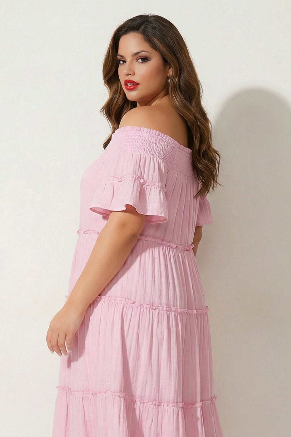 Plus Size Harley Smocked Midi Dress - Pink