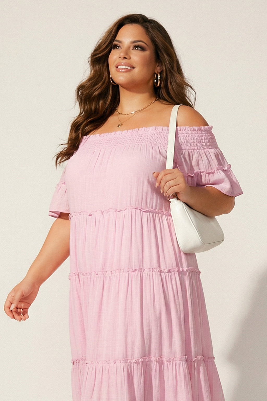Plus Size Harley Smocked Midi Dress - Pink