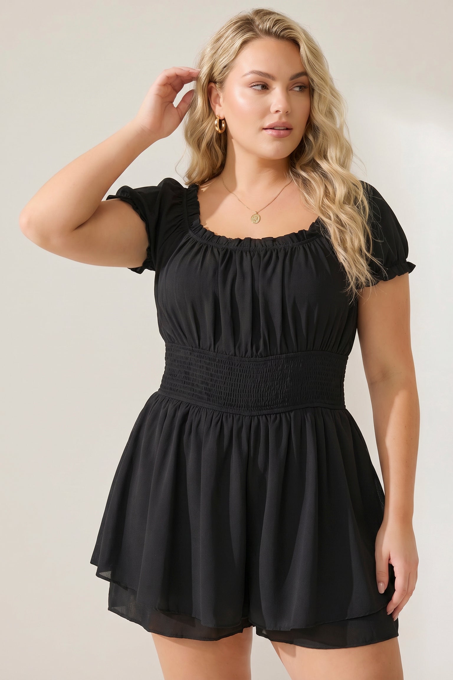 Plus Size Soft Whisper Romper - Black