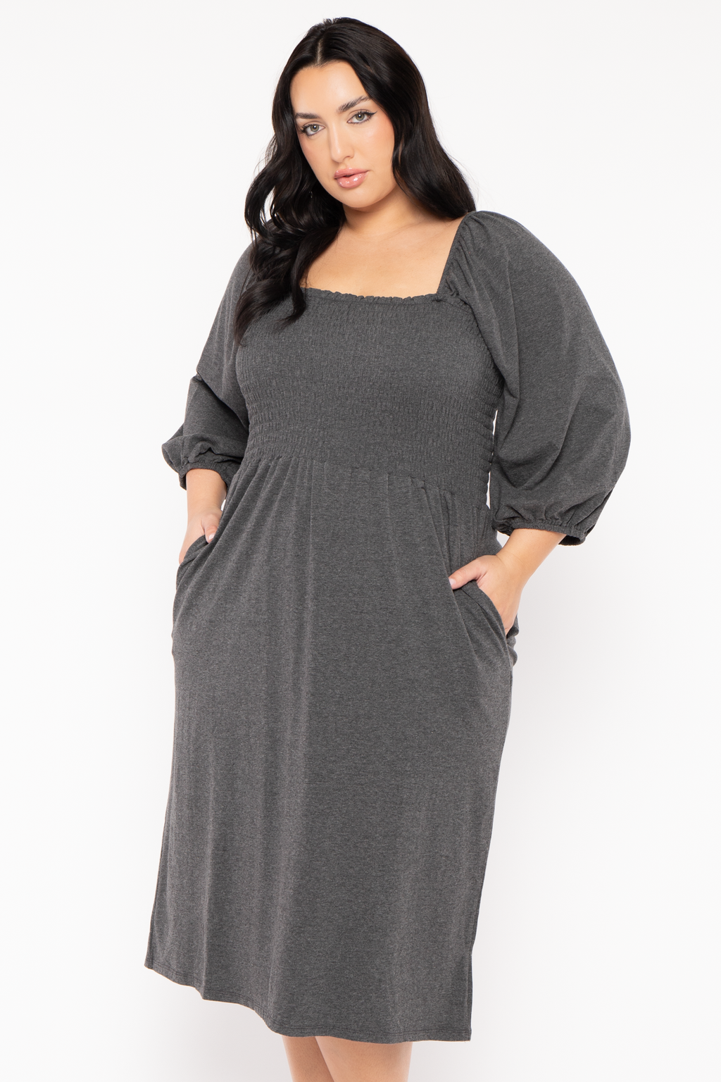 Plus Size Sonia Smocked  Dress -Charcoal