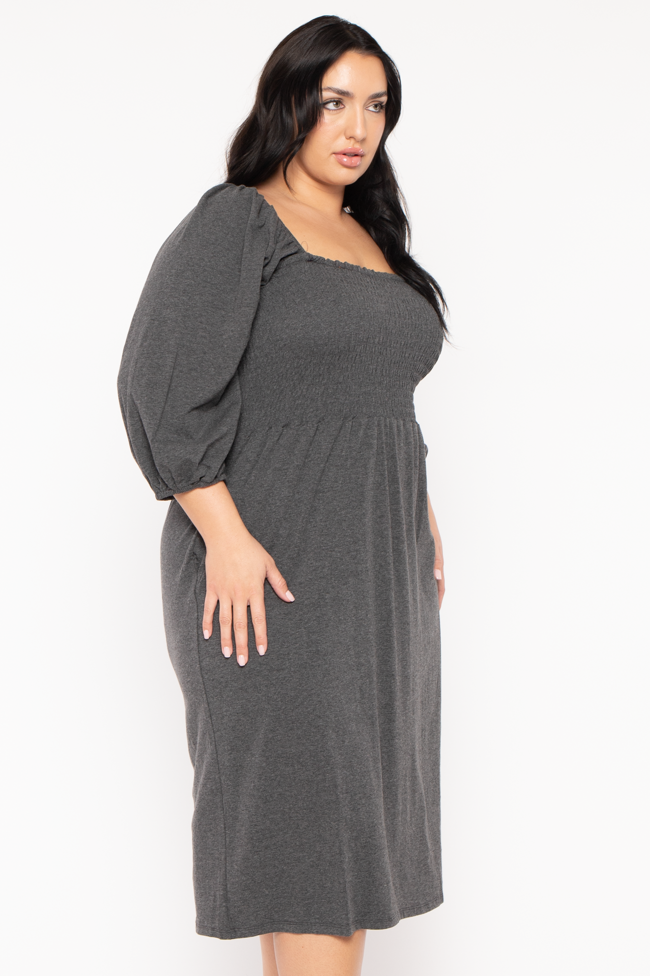 Plus Size Sonia Smocked  Dress -Charcoal