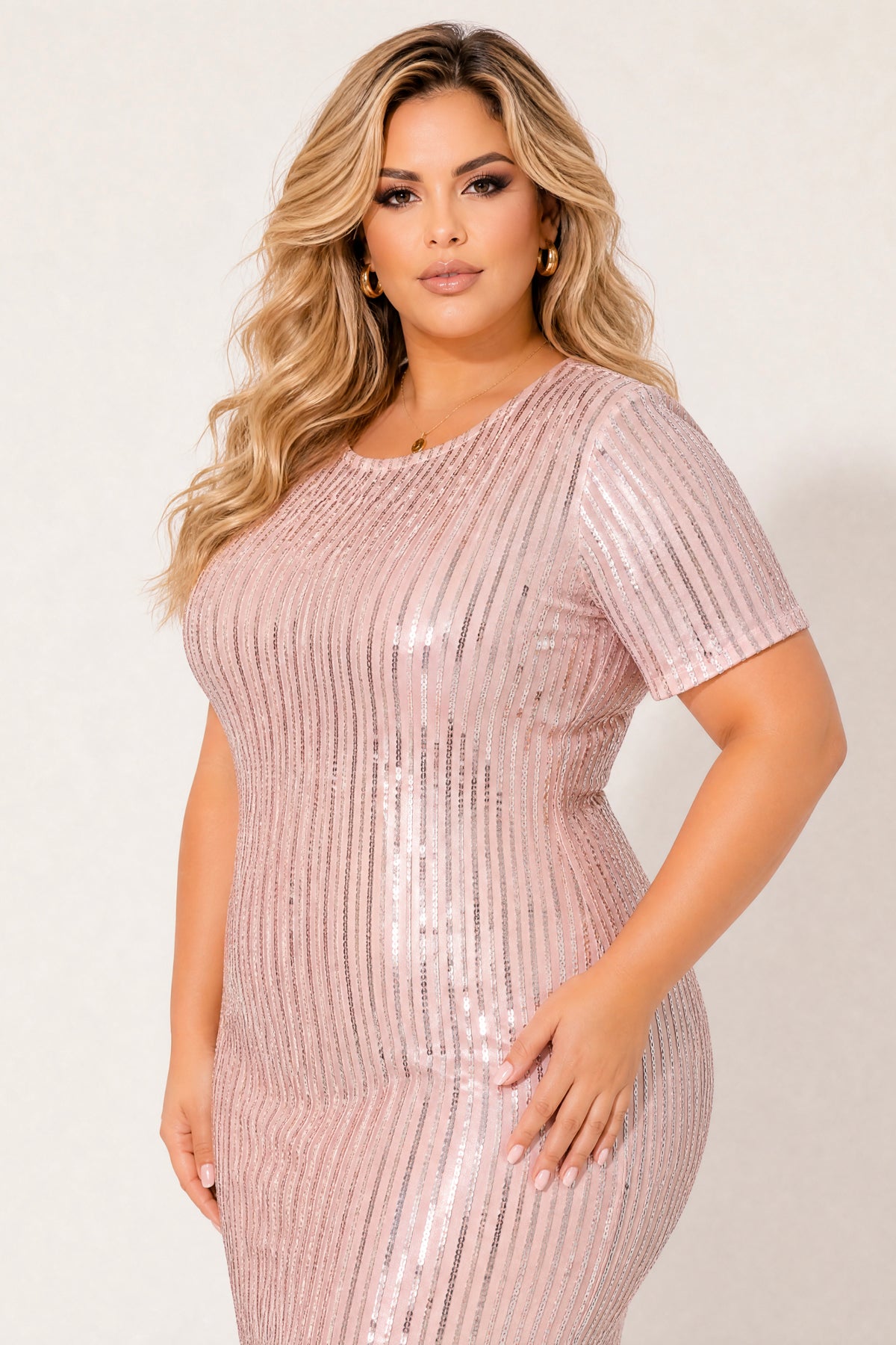 Plus Size Starlight Sequin Dress - Peach