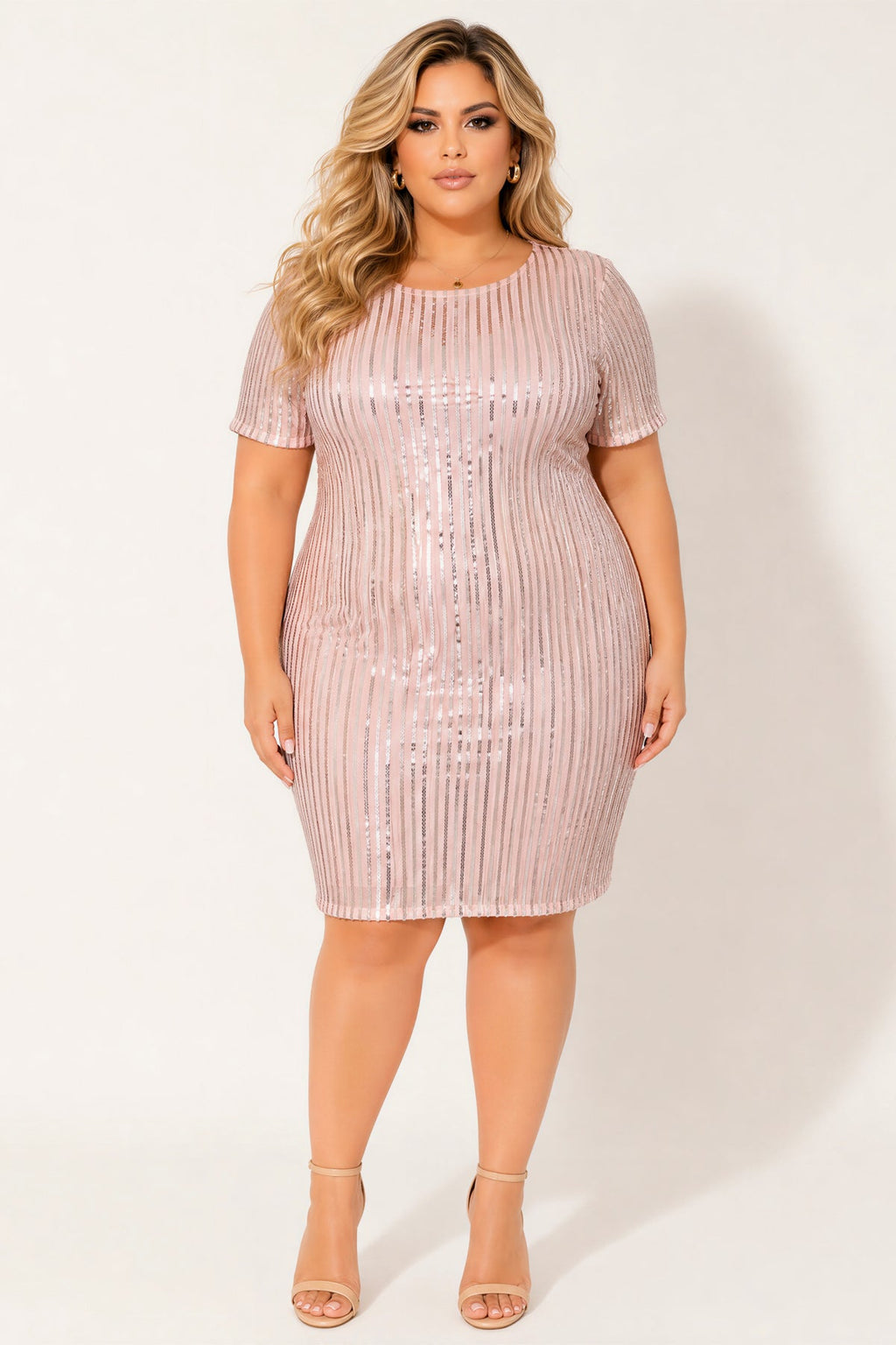 Plus Size Starlight Sequin Dress - Peach