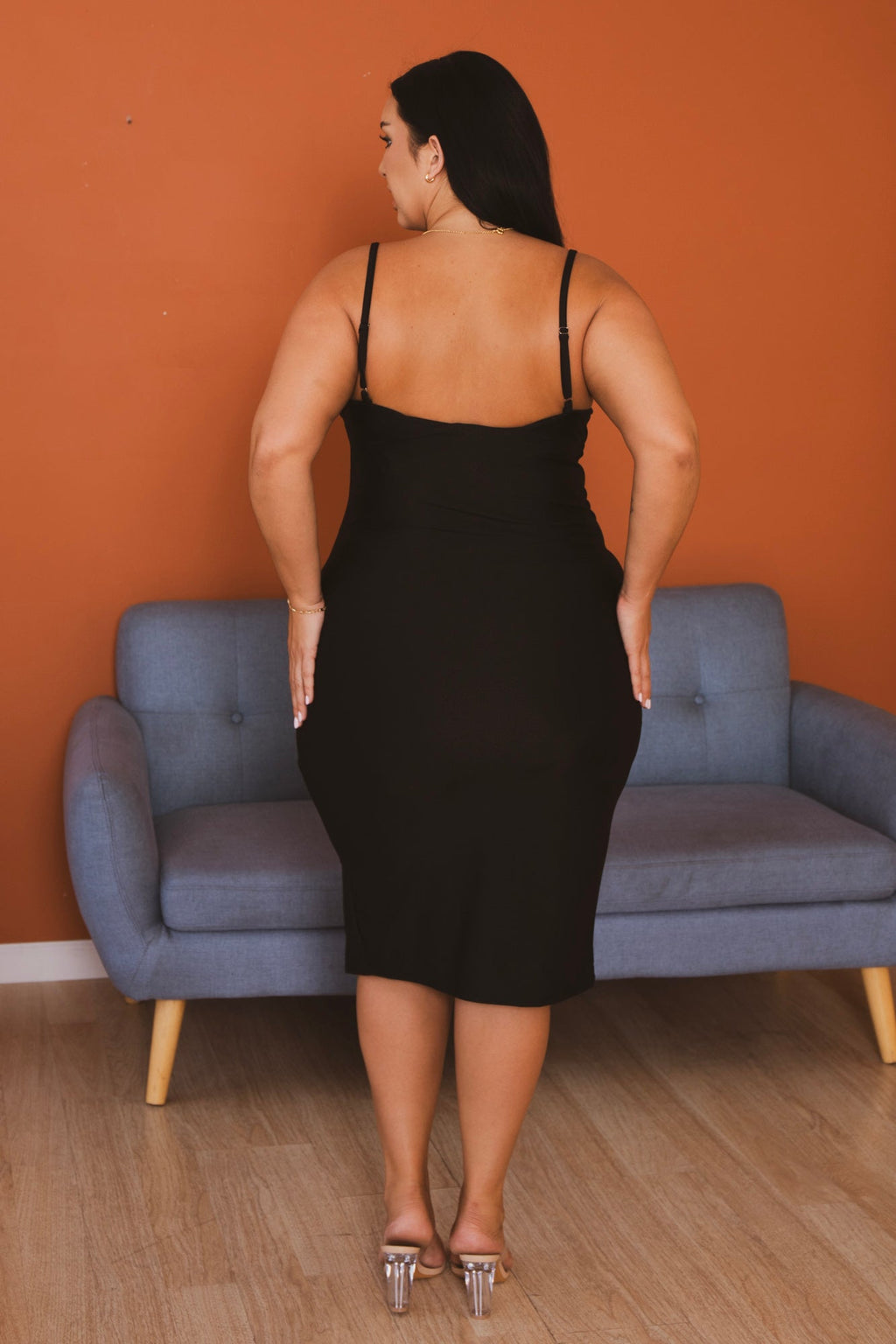 Plus Size Sultry Nights Ruched Midi Dress - Black