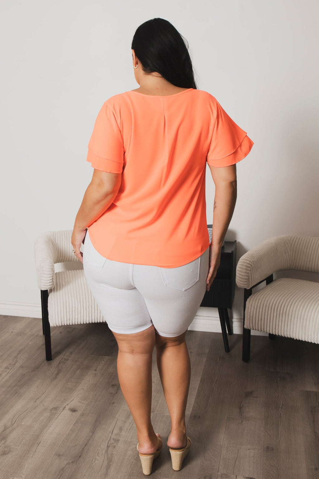 Plus Size Sunset Breeze Flutter Sleeve Top - Coral