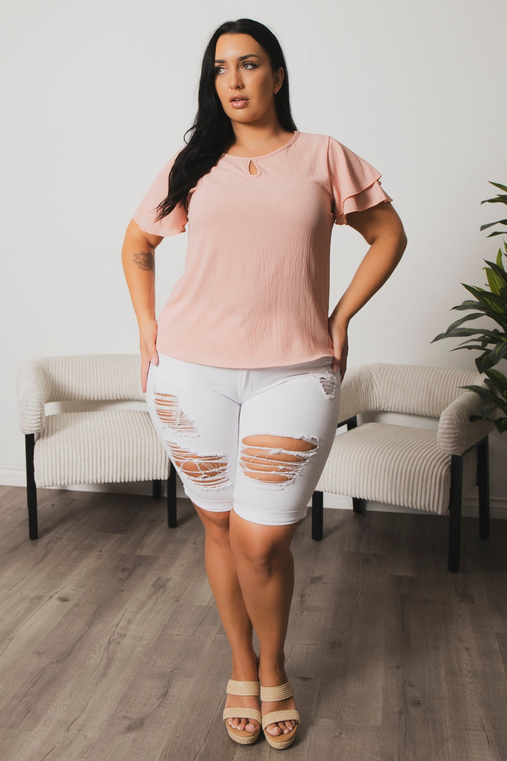 Plus Size Sunset Breeze Flutter Sleeve Top - Mauve