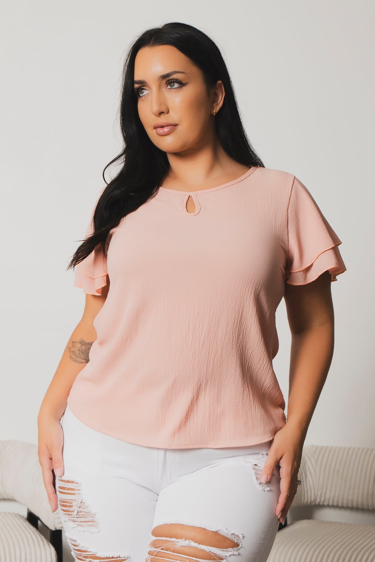 Plus Size Sunset Breeze Flutter Sleeve Top - Mauve