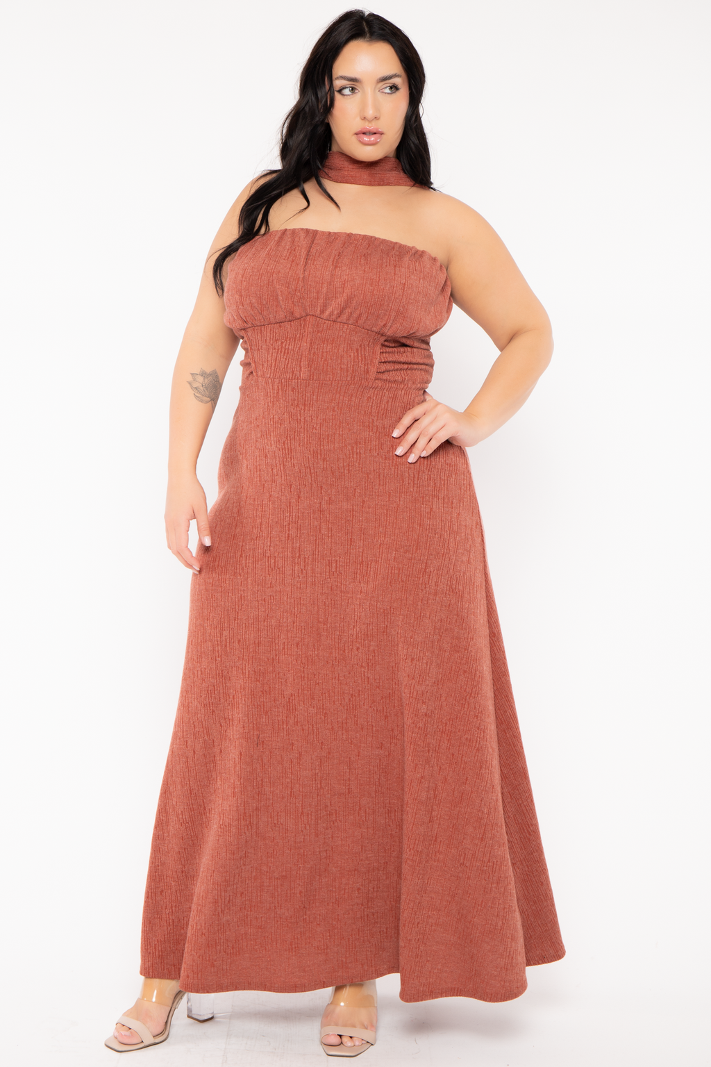 Plus Size Terra  Strapless Dress - Rust
