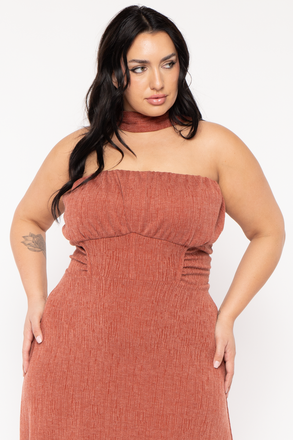 Plus Size Terra  Strapless Dress - Rust