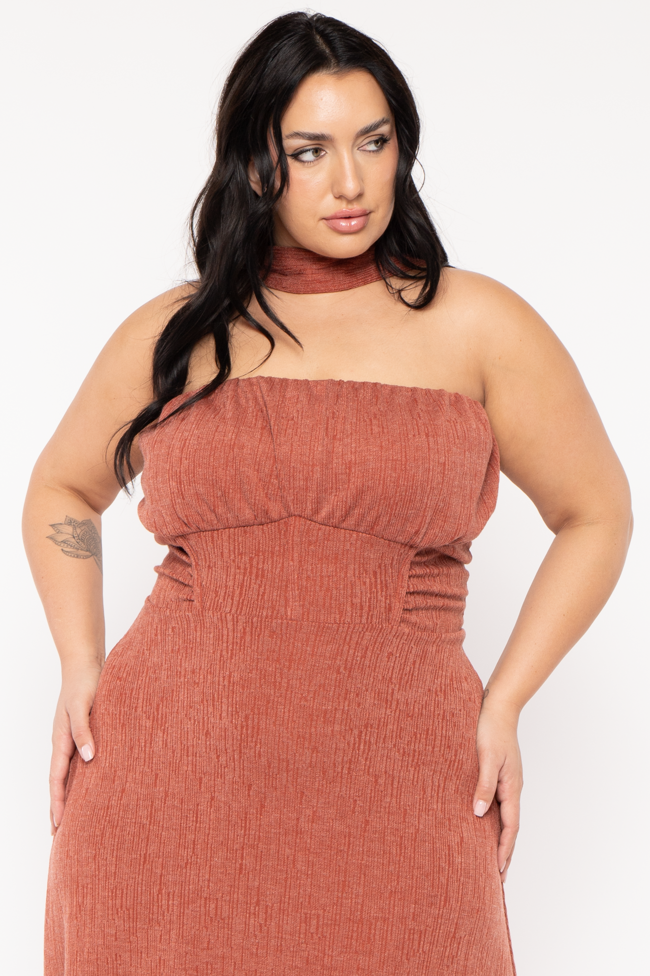Plus Size Terra  Strapless Dress - Rust