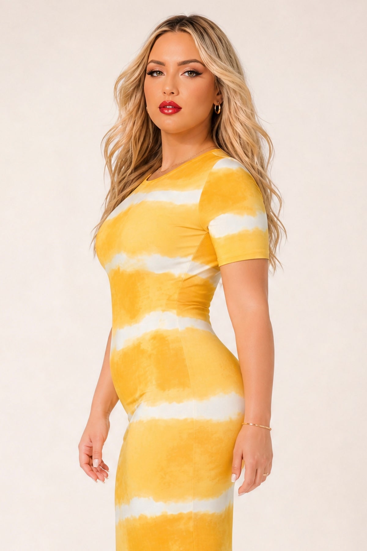 Plus Size Tideline Bodycon Dress - Yellow