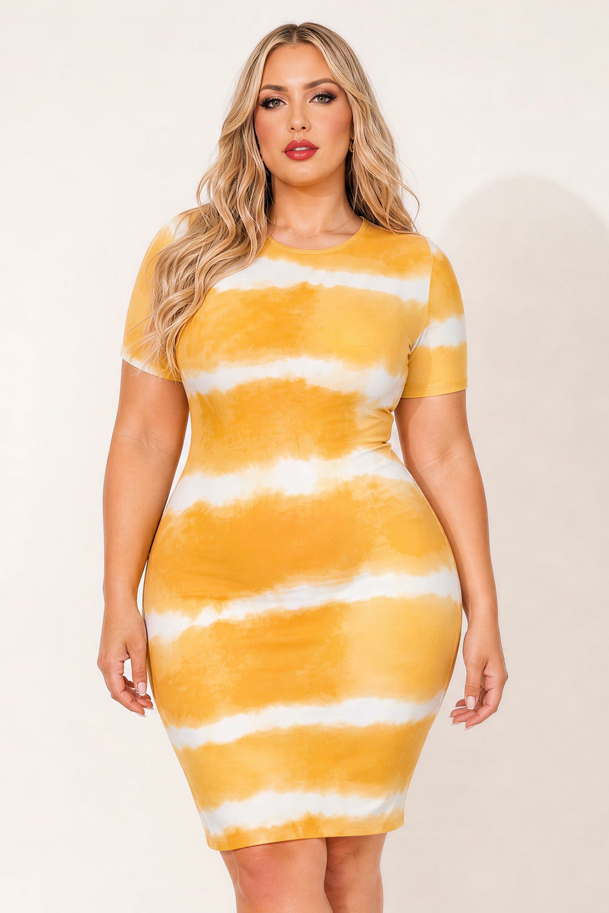 Plus Size Tideline Bodycon Dress - Yellow