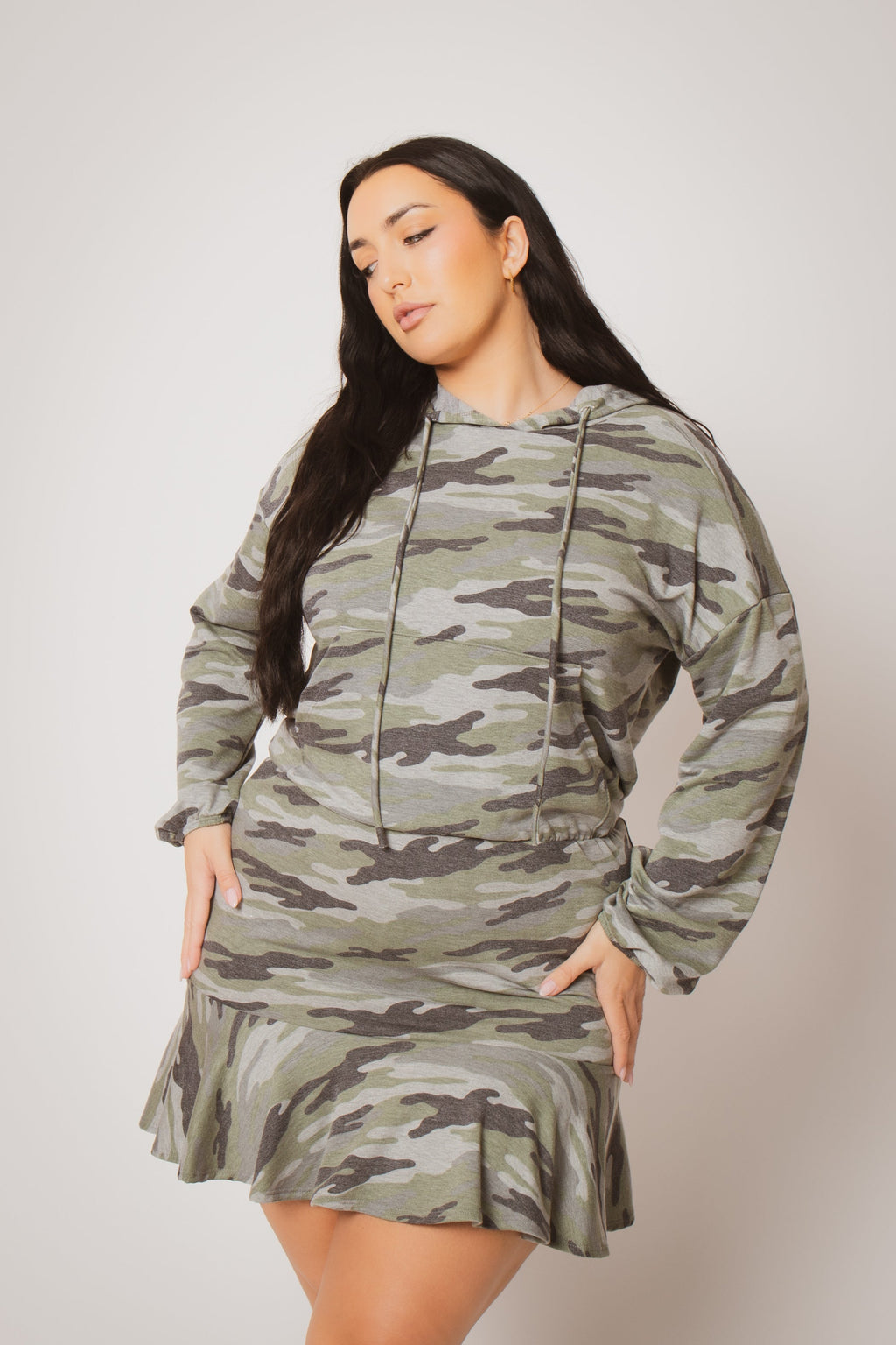 Plus Size Tracie Hoodie Mini Dress - Green