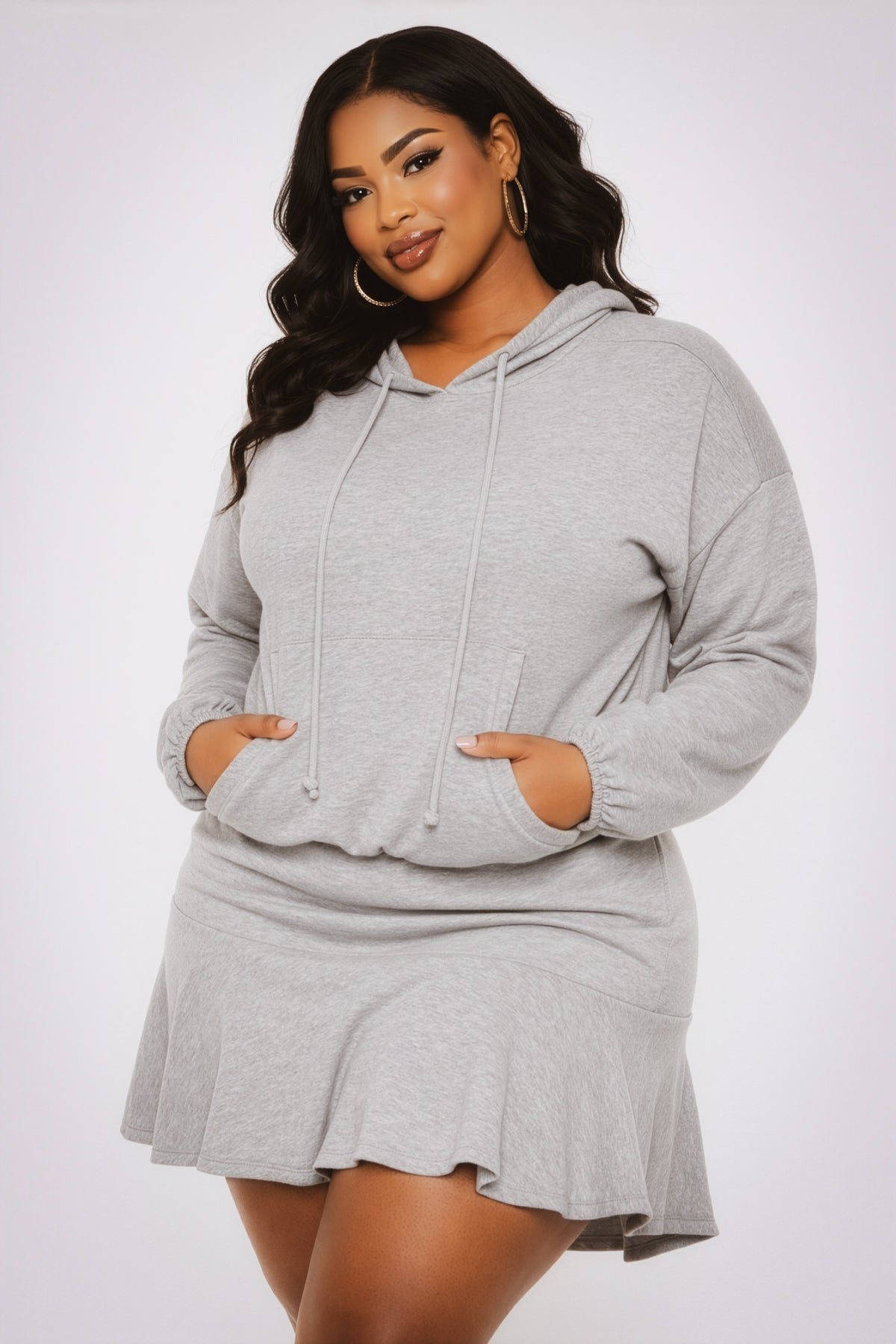 Plus Size Tracie Hoodie Mini Dress - Heather Grey
